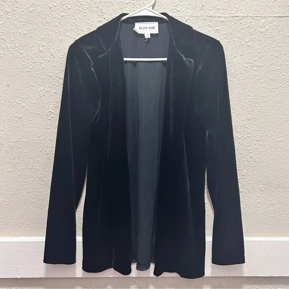 Olive + Oak Black Velvet Open Collared Blazer Jacket M